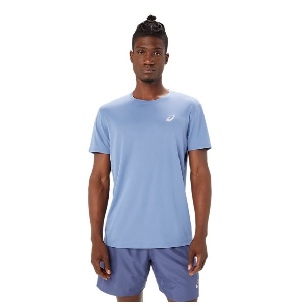 Asics Silver Mens Short Sleeve Running T-Shirt - Denim Blue