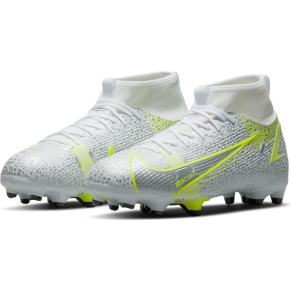 Nike Jr Mercurial Superfly 8 Academy MG - Kids Football Boots - White/Metallic Silver/Volt/Black