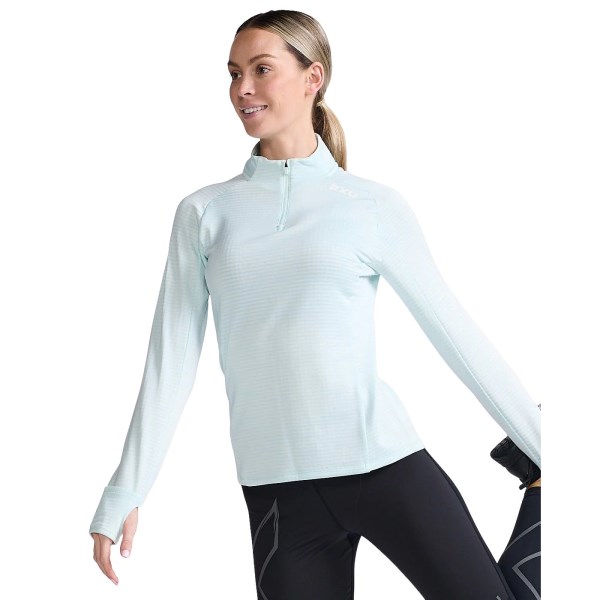 2XU Ignition 1/4 Zip Womens Long Sleeve Running Top - Glacier/White Reflective