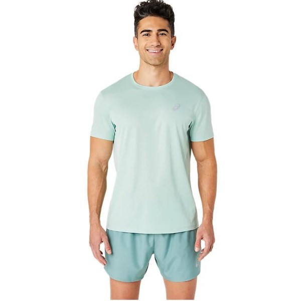 Asics Silver Mens Short Sleeve Running T-Shirt - Light Celadon