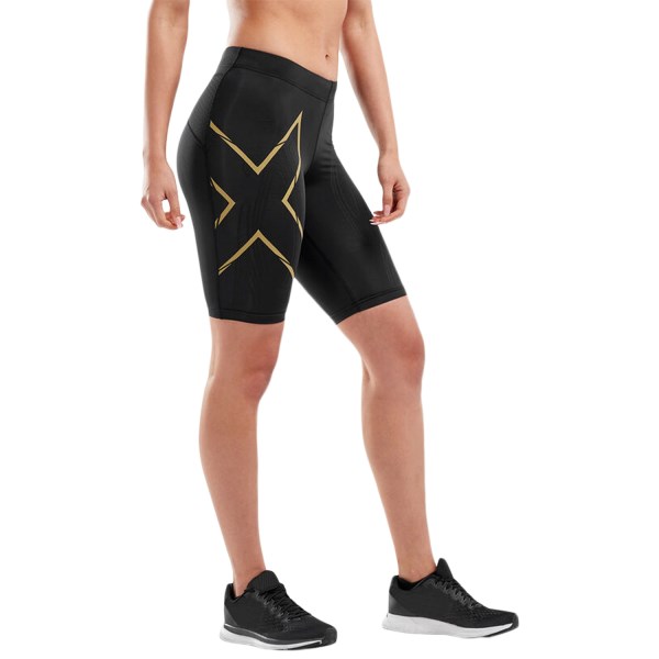 2XU MCS Run Womens Compression Shorts With Back Storage - Black/Gold Reflective