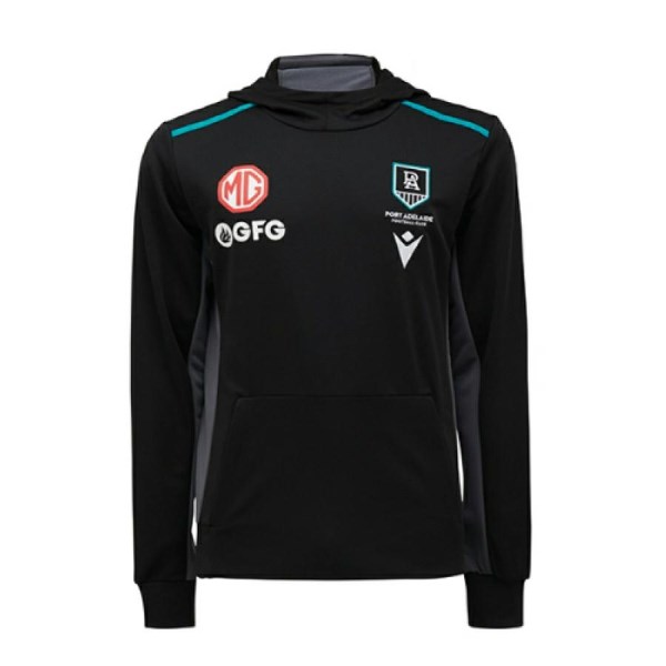 Macron Port Adelaide FC 2022 Official Supporter Travel Mens Hooded Sweatshirt - Black/Teal