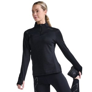 2XU Ignition 1/4 Zip Womens Long Sleeve Running Top - Black/Black Reflective
