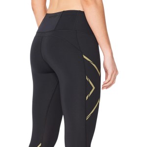 2XU Light Speed Mid-Rise Womens Compression Tights - Black/Gold Reflective Silver