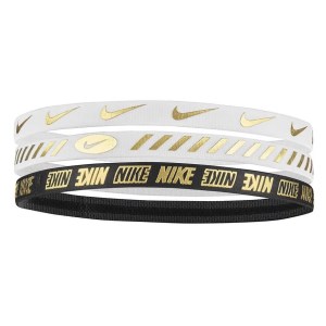 Nike Metallic Sports Headbands 3.0 - 3 Pack - White/White/Black