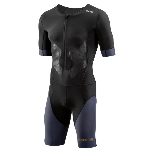 Skins DNAmic Triathlon Mens Compression Short Sleeve Suit with Front Zip - Black/Carbon