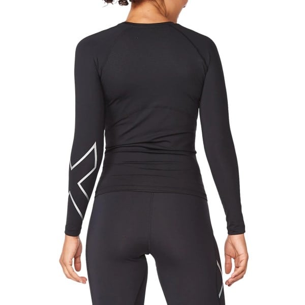 2XU Core Compression Womens Long Sleeve Running Top - Black/Silver