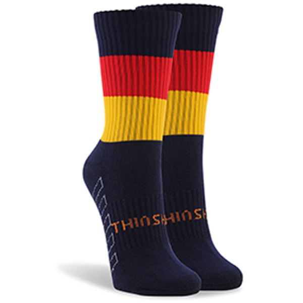 Thinskins Low Cut Football Socks - Adelaide Crows - Navy/Red/Gold Hoops
