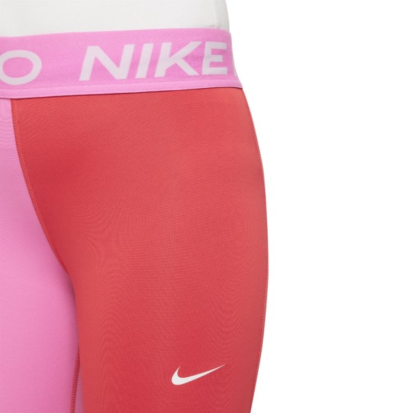 Nike Pro Kids Girls Training Leggings - Track Red/Playful Pink/White