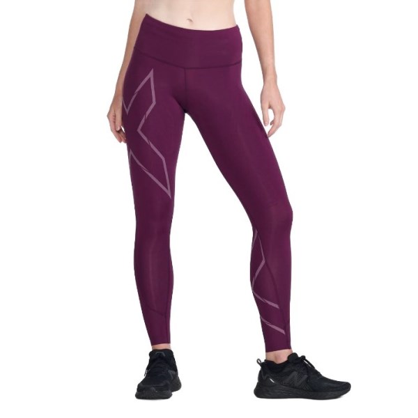 2XU Light Speed Mid-Rise Womens Compression Tights - Beetroot/Black Reflective