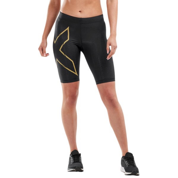 2XU MCS Run Womens Compression Shorts With Back Storage - Black/Gold Reflective