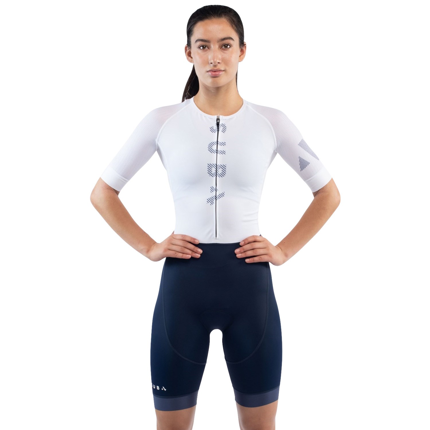 Sub4 Sleeved Womens Triathlon Speedsuit - White/Navy | Sportitude