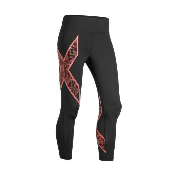 2XU Bonded Mid-Rise Womens 7/8 Compression Tights - Black/Spiced Coral