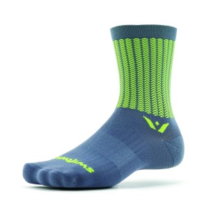 Swiftwick Vision 5 Inch Running/Cycling Socks - Aero Grey/Hi-Vis Yellow