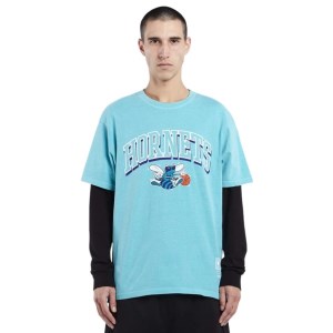 Mitchell & Ness Charlotte Hornets Vintage Keyline Logo Mens Basketball T-Shirt - Aqua