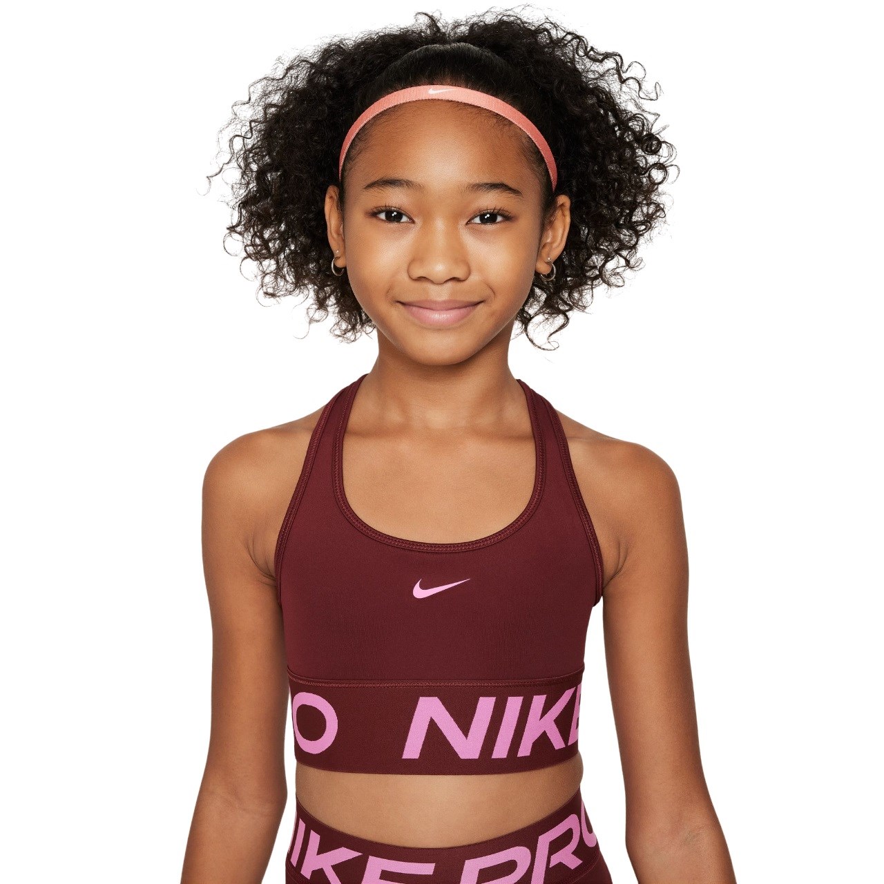 Nike Pro Swoosh Kids Girls Sports Bra - Dark Team Red/Playful Pink ...