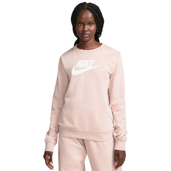 Nike Sportswear Club Fleece Logo Crew Womens Sweatshirt - Pink Oxford/White