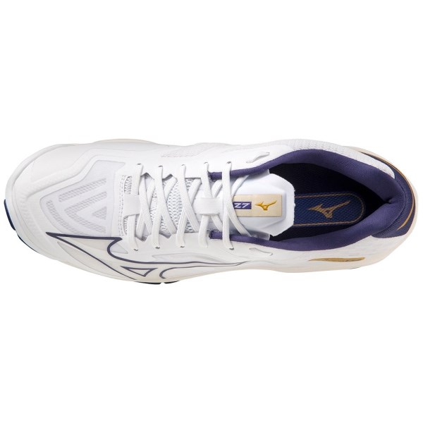 Mizuno Wave Lightning Z7 - Mens Indoor Court Shoes - White/Blue Ribbon/MP Gold