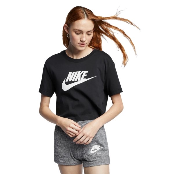 Nike Sportswear Essential Logo Womens Cropped T-Shirt - Black/White