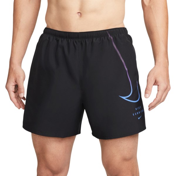 Nike Dri-Fit Run Division Challenger 5 Inch Brief-Lined Mens Running Shorts - Black/Medium Blue