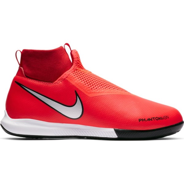 Nike Jr Phantom Vision Academy DF IC - Kids Indoor Soccer/Futsal Shoes - Bright Crimson/Silver