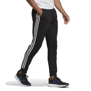 Adidas Essentials Fleece Tapered Cuff 3-Stripes Mens Track Pants - Black