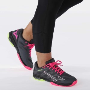 Mizuno Wave Exceed Light AC - Womens Tennis Shoes - Ebony/Pink Glo/Neo Lime