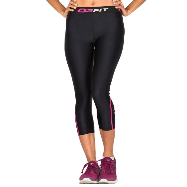 o2fit Womens Compression 3/4 Tights - Black/Pink