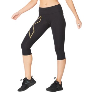 2XU Light Speed Mid-Rise Womens Compression 3/4 Tights - Black/Gold Reflective