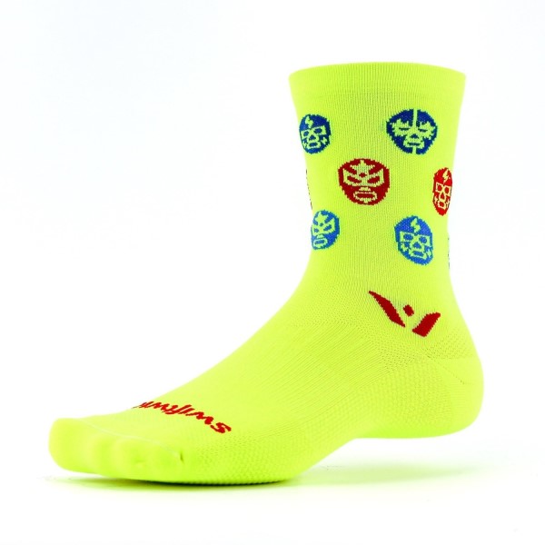 Swiftwick Vision 5 Inch Running/Cycling Socks - Luchador Hi-Vis/Yellow/Red