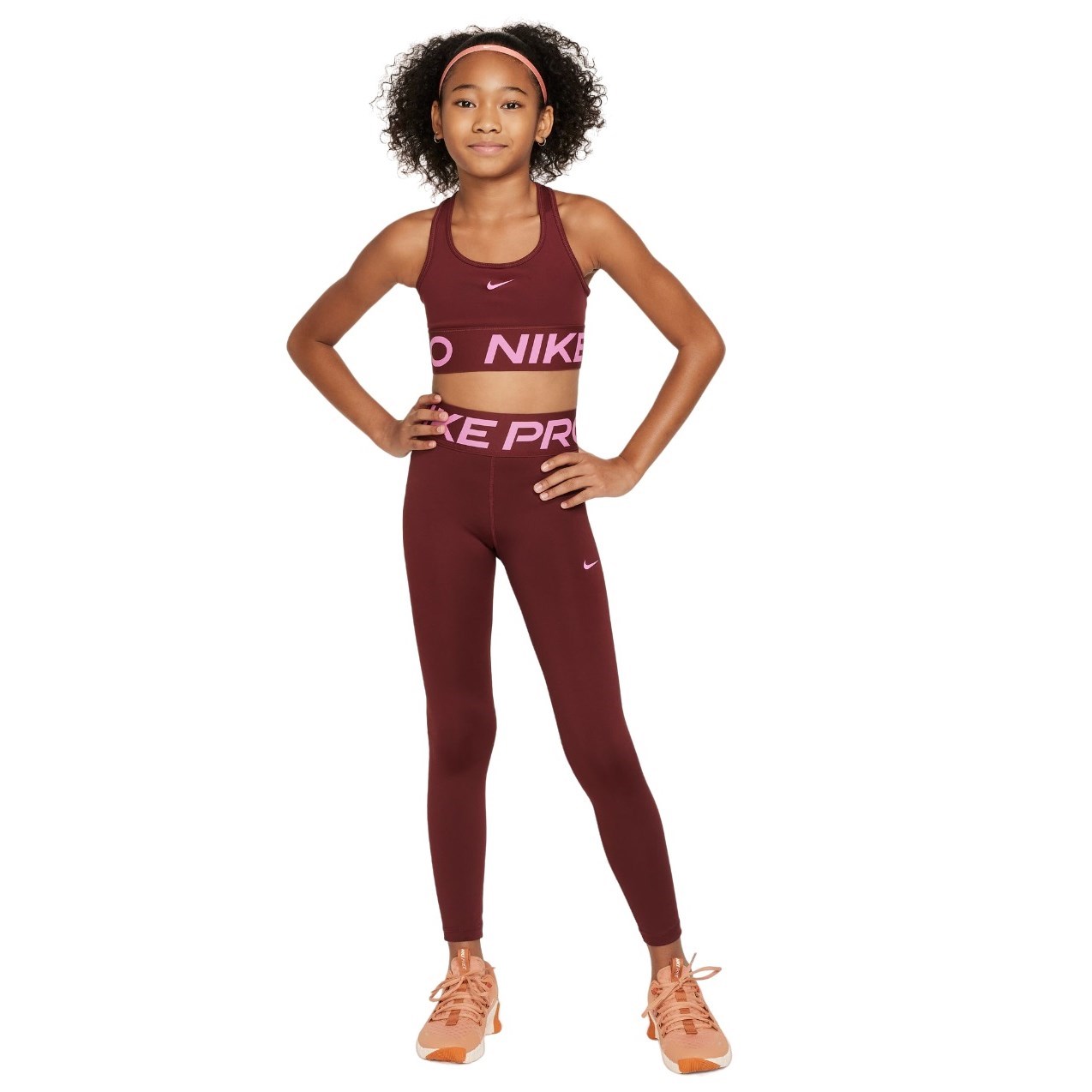 Nike Pro Swoosh Kids Girls Sports Bra - Dark Team Red/Playful Pink ...