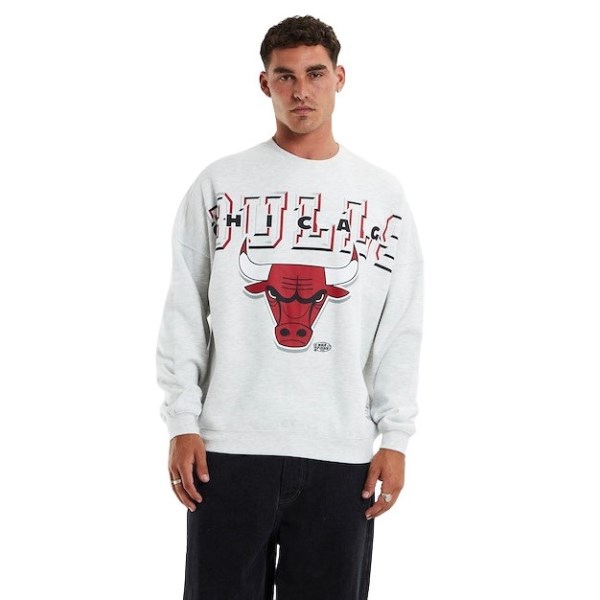 Mitchell & Ness Chicago Bulls Bevel Arch Crew Mens Basketball Sweatshirt - Light Grey Marle