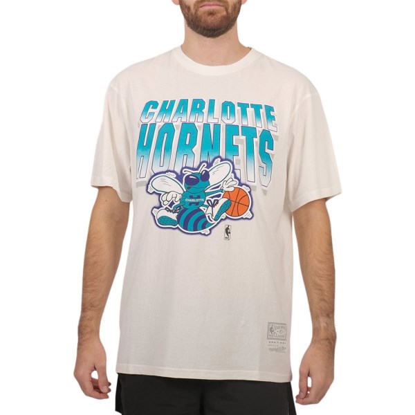 Mitchell & Ness Charlotte Hornets Vintage 90s Block Blur Mens Basketball T-Shirt - White