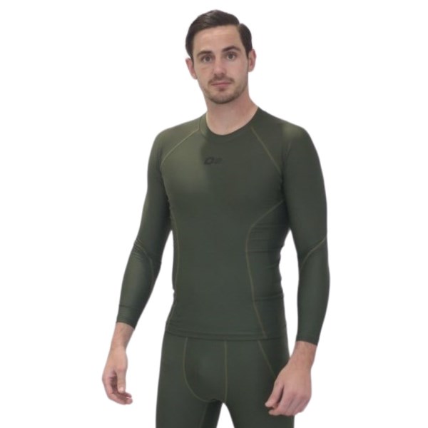o2fit Mens Compression Long Sleeve Top - Army Green