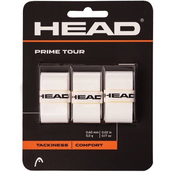 Head Prime Tour Tennis Overgrip - 3 Pack - White