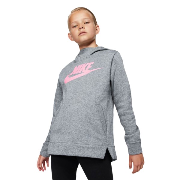 Nike Sportswear Pullover Kids Girls Hoodie - Carbon Heather/Pink