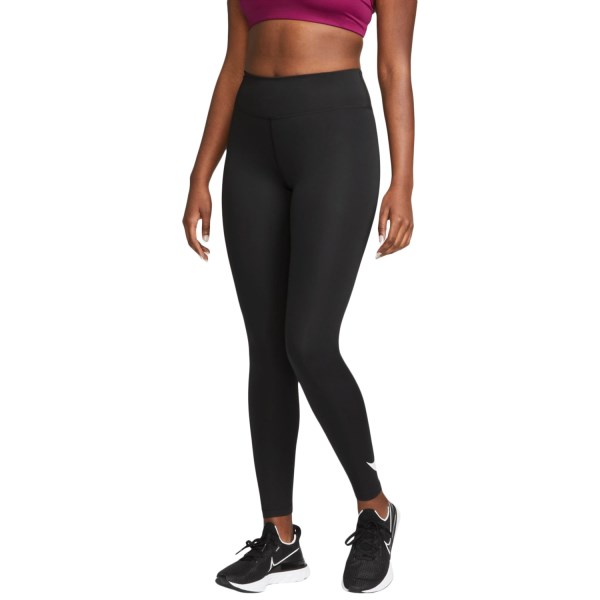 Nike Dri-Fit Swoosh Run Mid-Rise Womens 7/8 Running Tights - Black/Reflective Silver/White