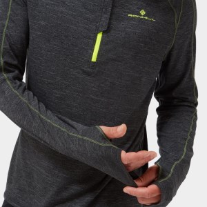 Ronhill Tech 1/2 Zip Mens Thermal Long Sleeve Running T-Shirt - Charcoal Marl/Yellow