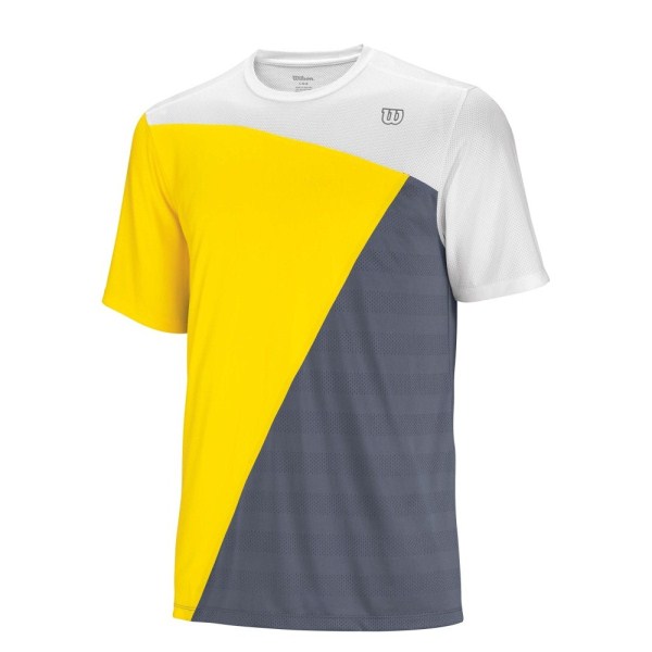 Wilson Tough Win Crew - Mens Tennis Shirt - White/Yellow/Grey