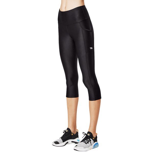 Running Bare Power Moves Ab Waisted Vixen Womens 3/4 Training Tights - Black