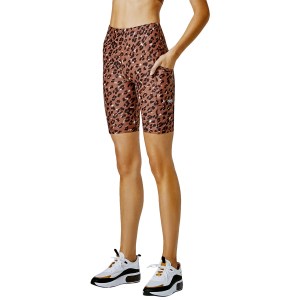 Running Bare Power Moves Ab Waisted Womens Bike Tights - Leopard Print